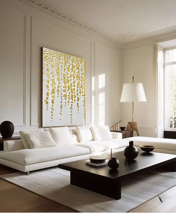 Gold Leaf Textured Abstract Oil Painting - Modern Luxury Wall Art