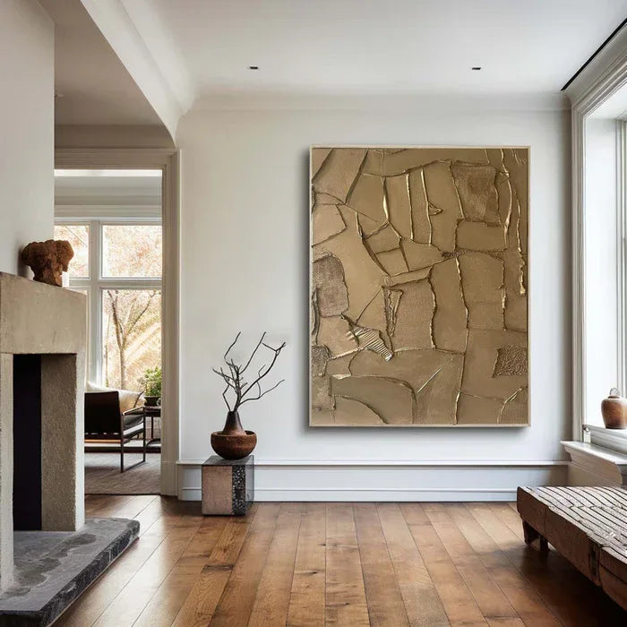 Golden Fragments - Modern Wabi-Sabi Textured Abstract Oil Painting - artextured