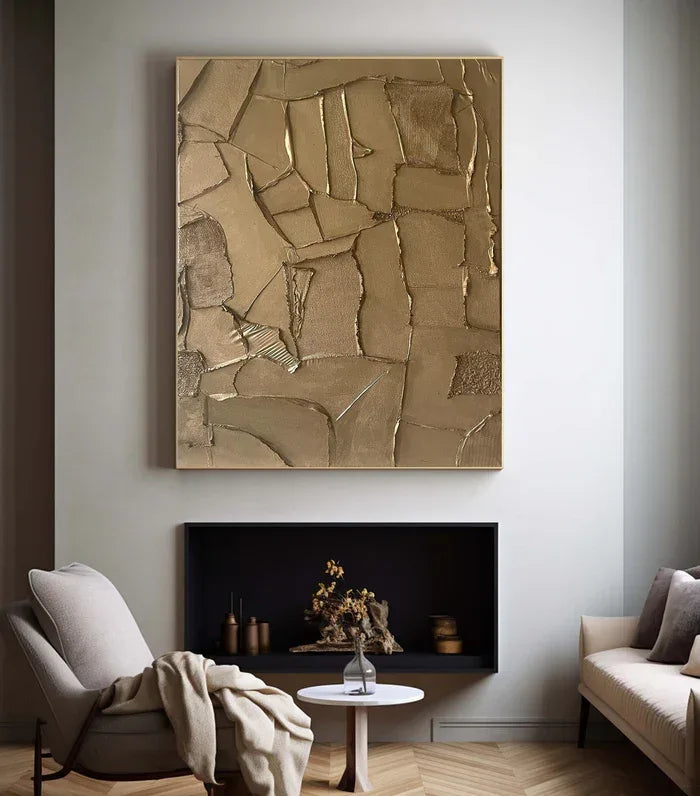 Golden Fragments - Modern Wabi-Sabi Textured Abstract Oil Painting - artextured