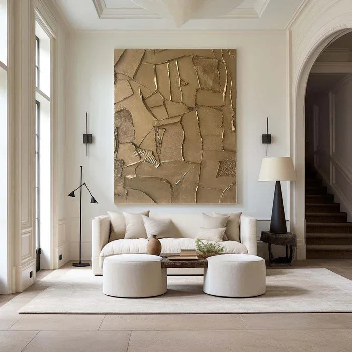 Golden Fragments - Modern Wabi-Sabi Textured Abstract Oil Painting - artextured