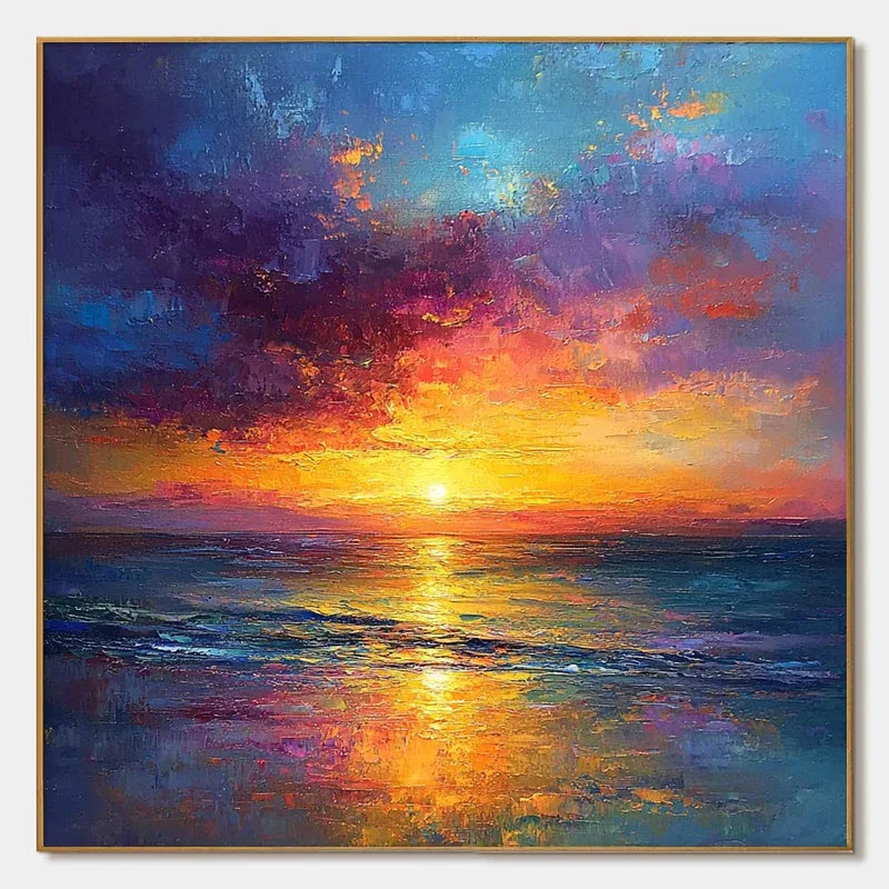 Golden Hour – Vibrant Sunset Seascape Textured Oil Painting - artextured