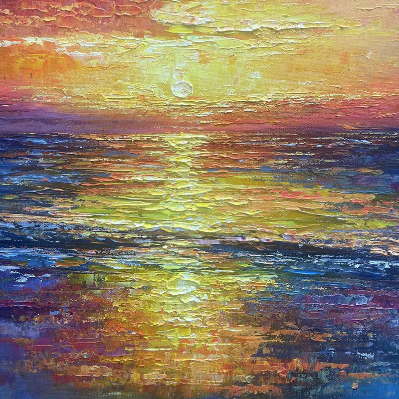Golden Hour – Vibrant Sunset Seascape Textured Oil Painting