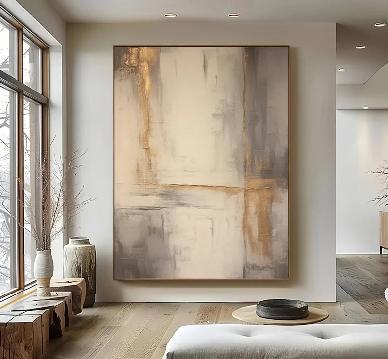 Golden Quietude-Interior Design Vertical Wabi Sabi Texture Abstract Wall Art