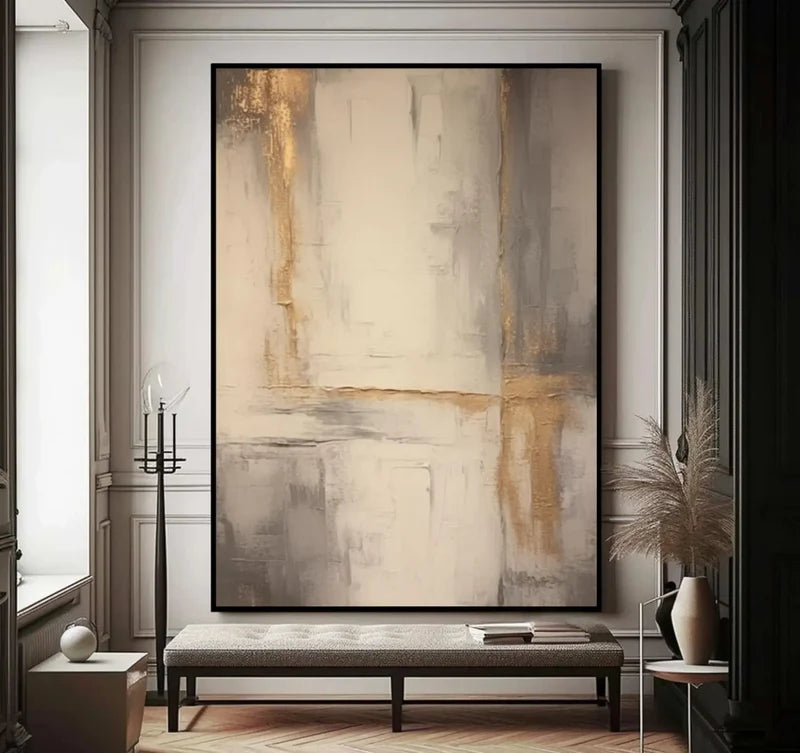 Golden Quietude-Interior Design Vertical Wabi Sabi Texture Abstract Wall Art