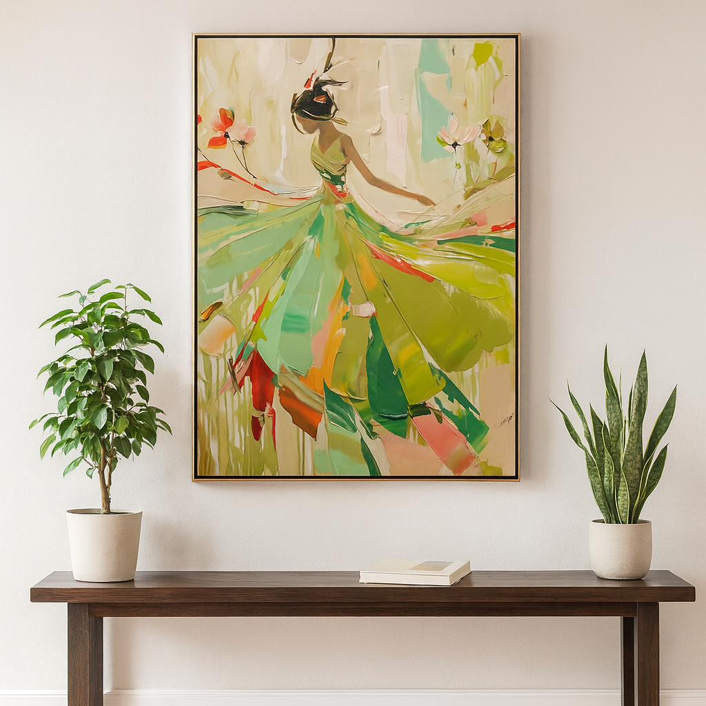 Grace in Motion - Hand-Painted Textured Ballerina Oil Painting