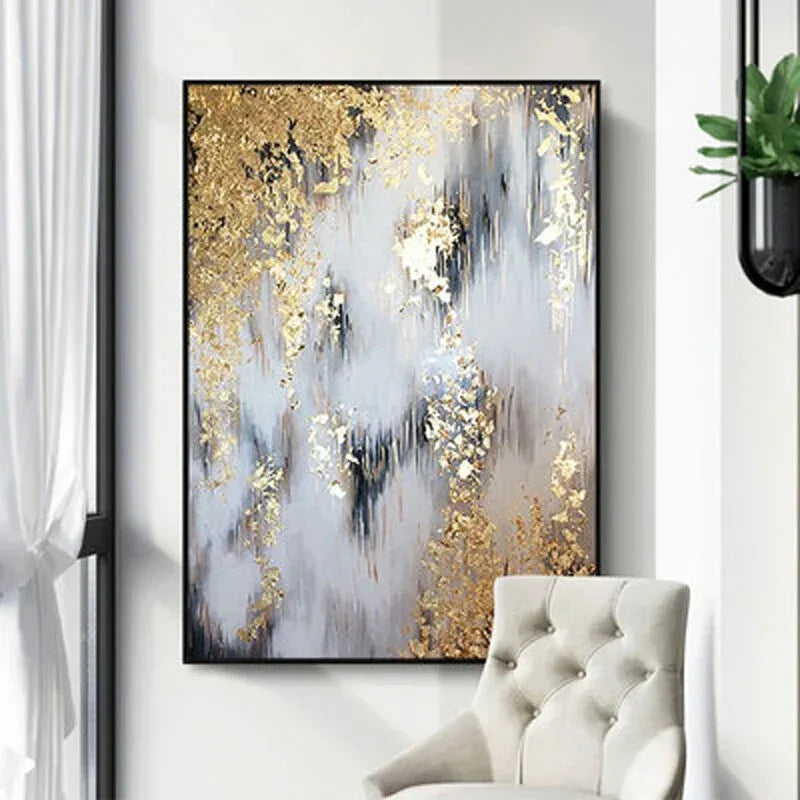 Flowing Gold-Modern Abstract Oil Painting Art Wall With Gold Foil Texture - artextured
