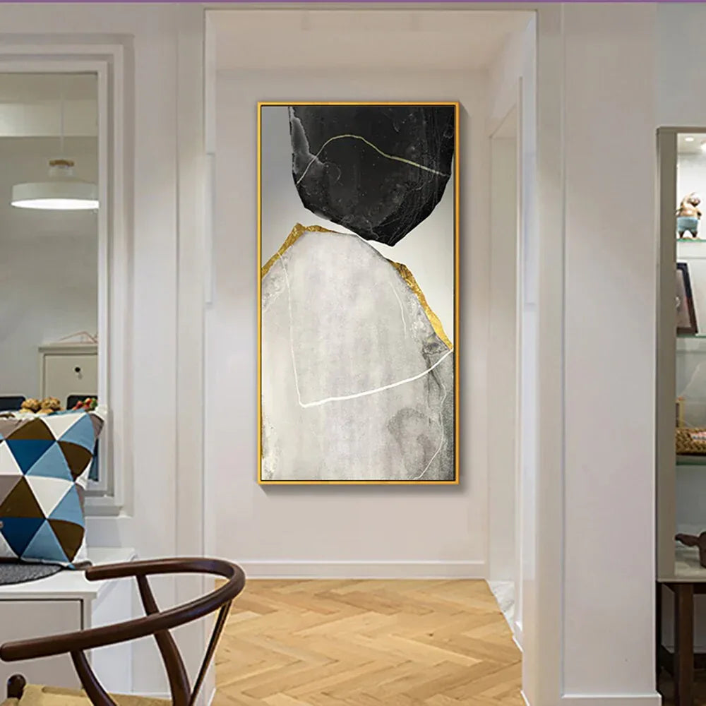 Abstract Stone Glam-Modern Minimalist Black and White Stone Collision Texture Wall Art - artextured