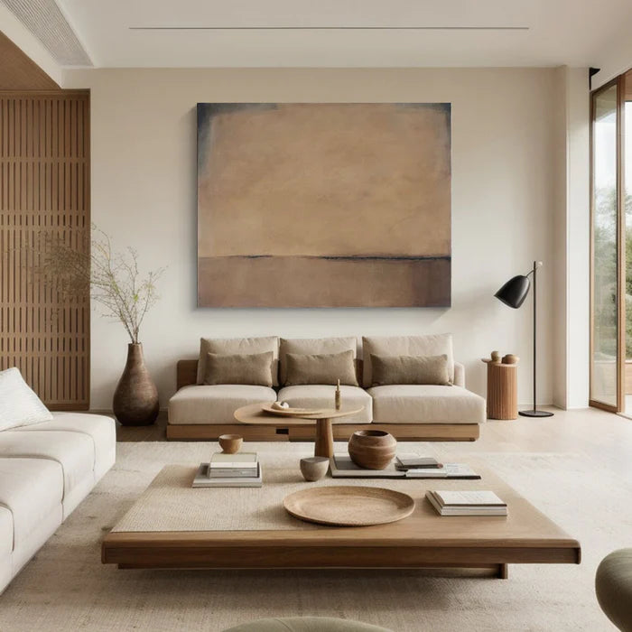 Horizon of Silence - Minimalist Wabi-Sabi Abstract Oil Painting in Earth Tones