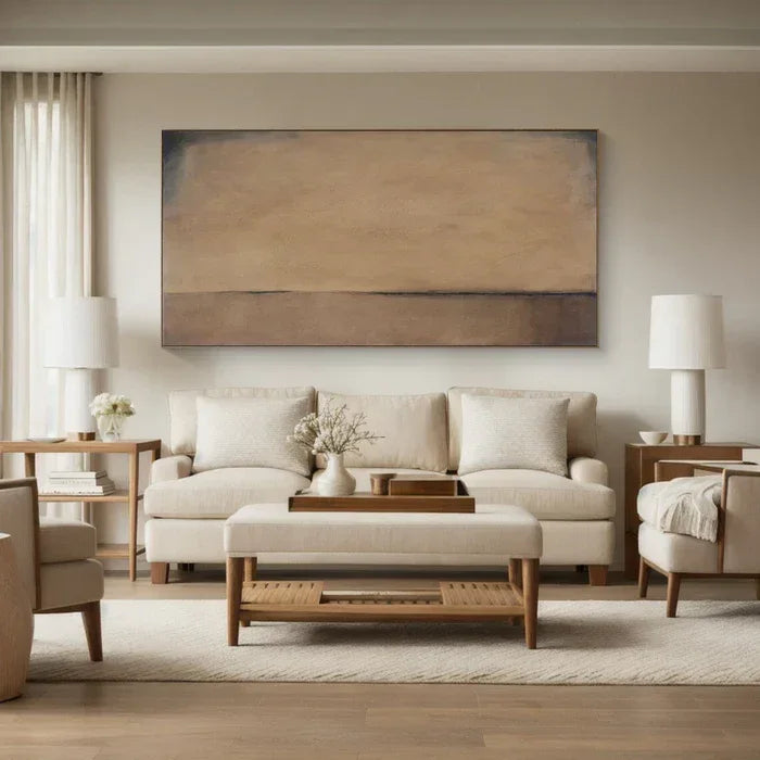 Horizon of Silence - Minimalist Wabi-Sabi Abstract Oil Painting in Earth Tones - artextured