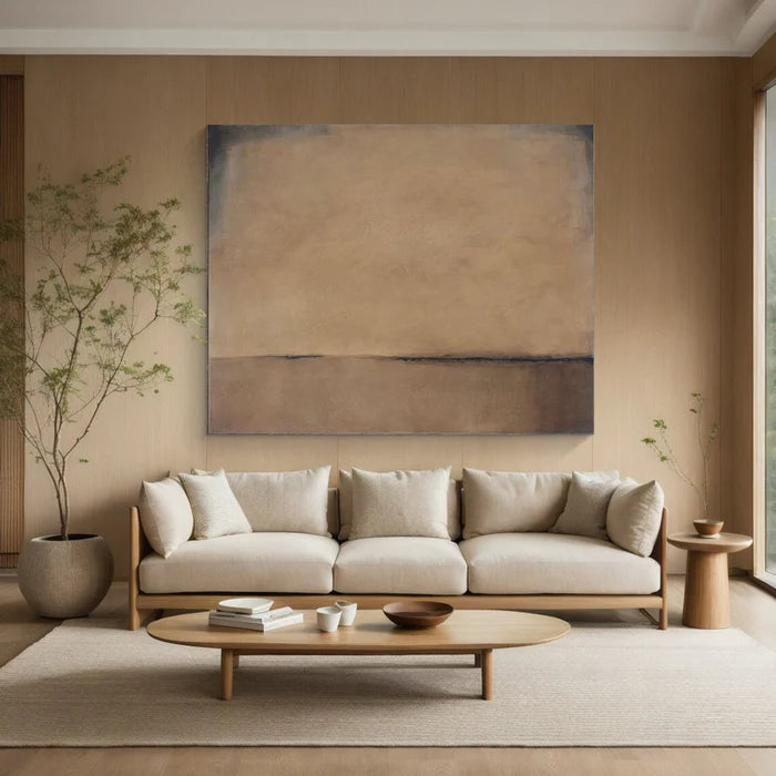 Horizon of Silence - Minimalist Wabi-Sabi Abstract Oil Painting in Earth Tones