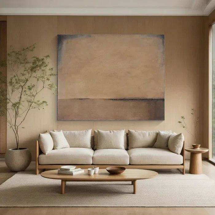 Horizon of Silence - Minimalist Wabi-Sabi Abstract Oil Painting in Earth Tones - artextured