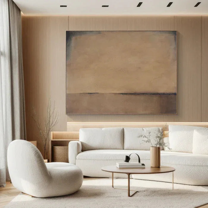 Horizon of Silence - Minimalist Wabi-Sabi Abstract Oil Painting in Earth Tones - artextured