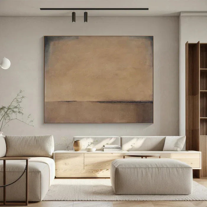 Horizon of Silence - Minimalist Wabi-Sabi Abstract Oil Painting in Earth Tones - artextured