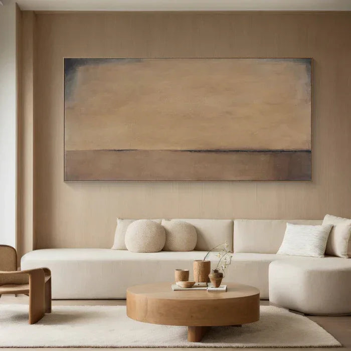 Horizon of Silence - Minimalist Wabi-Sabi Abstract Oil Painting in Earth Tones - artextured