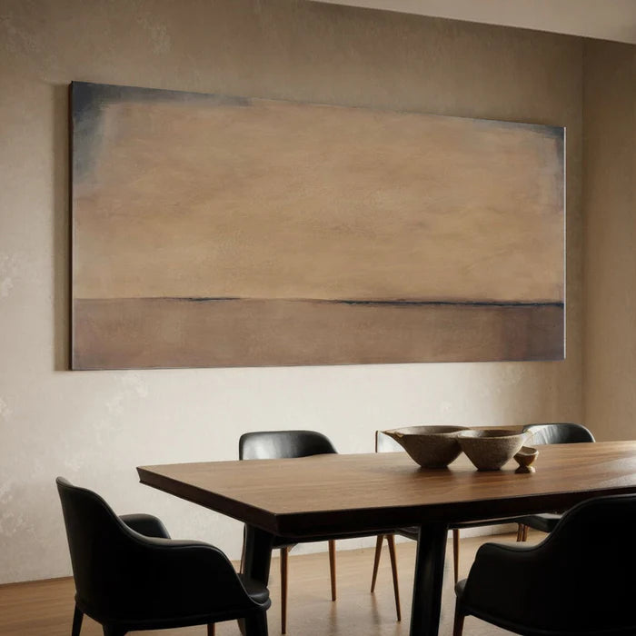 Horizon of Silence - Minimalist Wabi-Sabi Abstract Oil Painting in Earth Tones