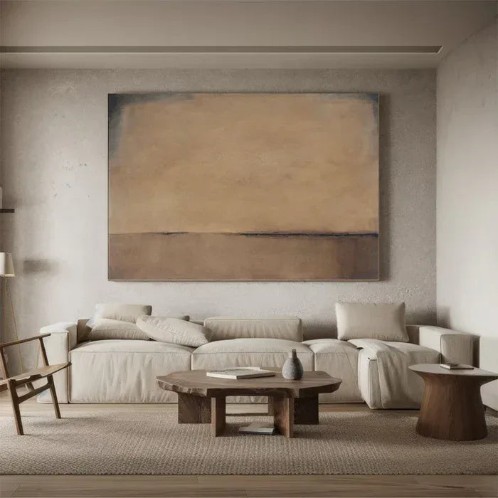 Horizon of Silence - Minimalist Wabi-Sabi Abstract Oil Painting in Earth Tones - artextured