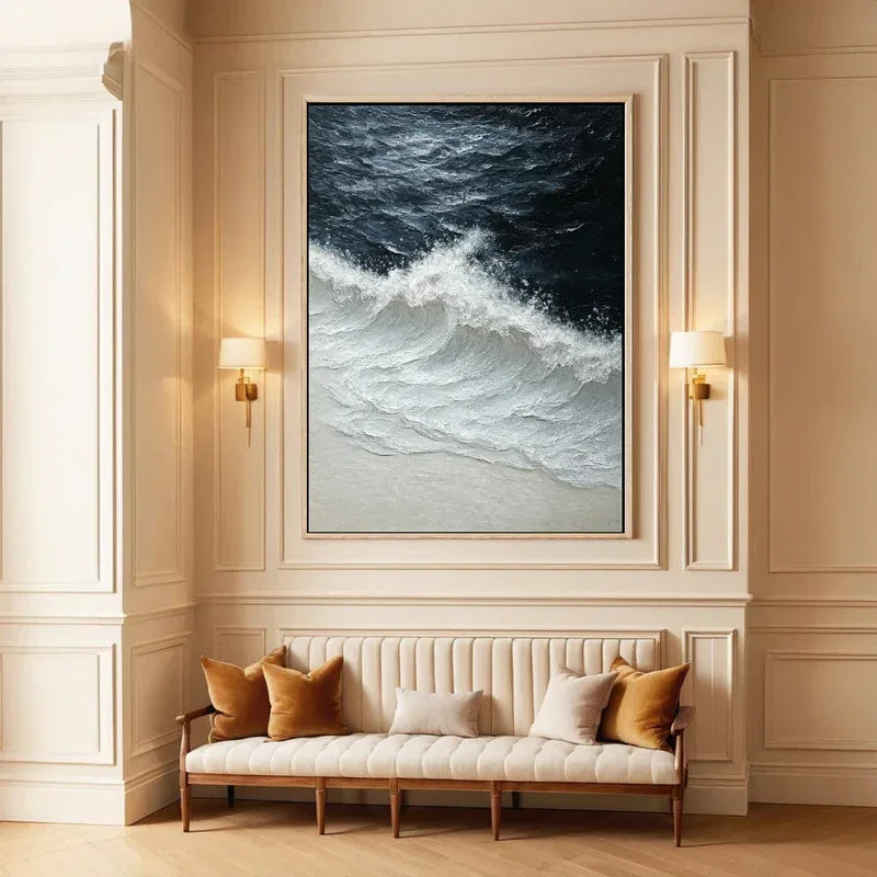 Ocean's Embrace-3D Hand-Painted Wall Art Featuring Ocean Wave Texture - artextured