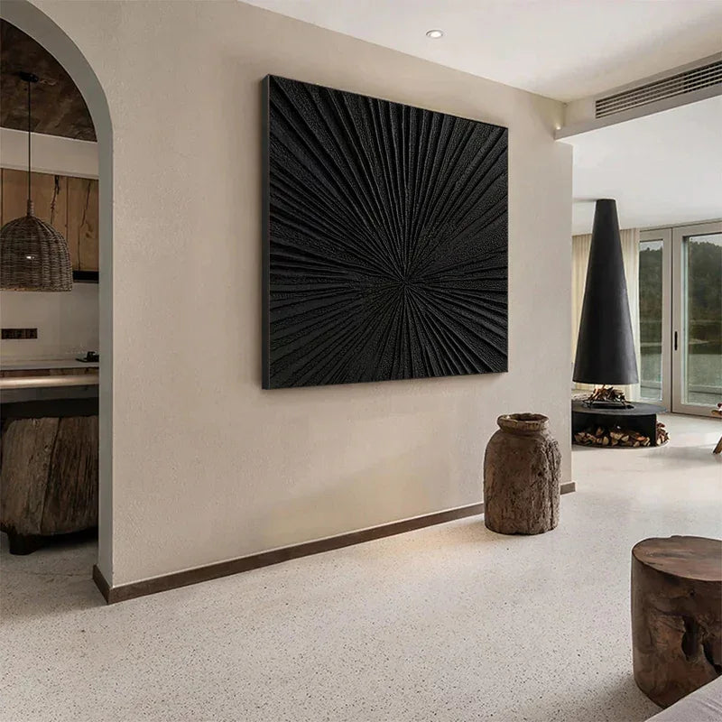 Radiant Black-Modern Minimalist Black Radial Decorative Painting Wall Art - artextured