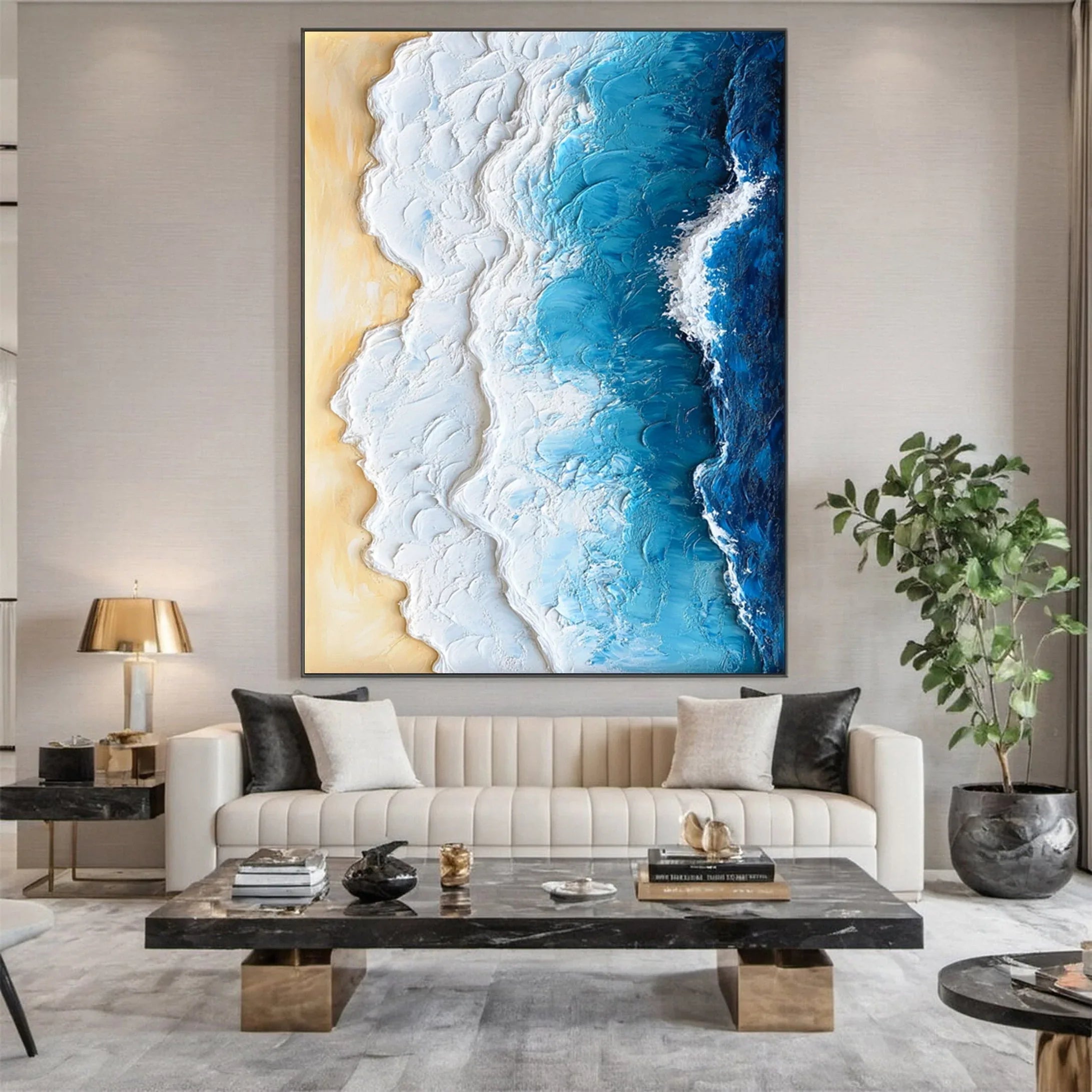 Ocean Edge-Vertical 3D Vibrant Ocean Wave Beach Texture Wall Art - artextured
