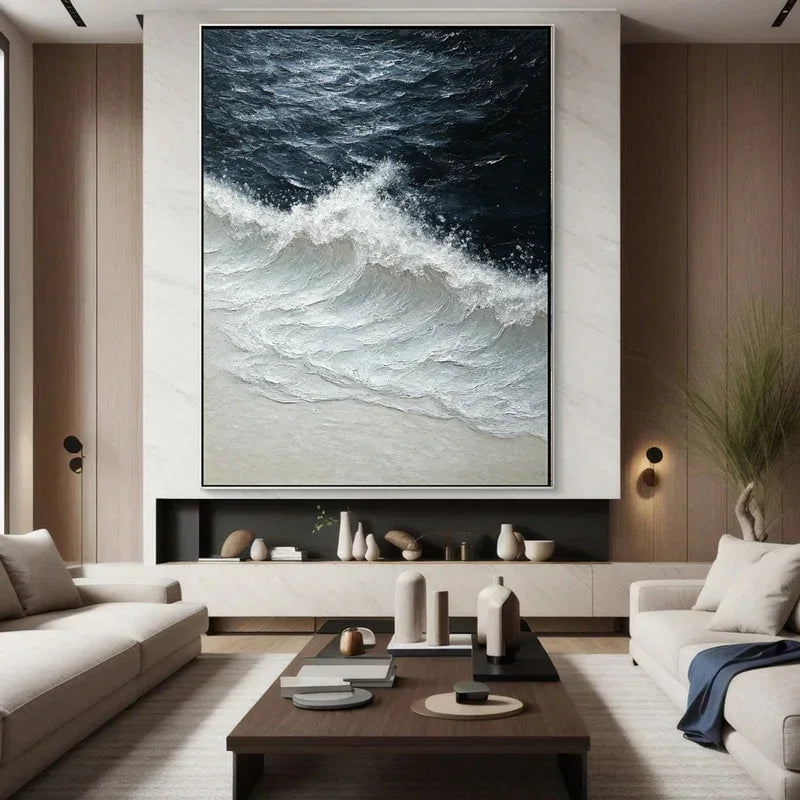 Ocean's Embrace-3D Hand-Painted Wall Art Featuring Ocean Wave Texture - artextured