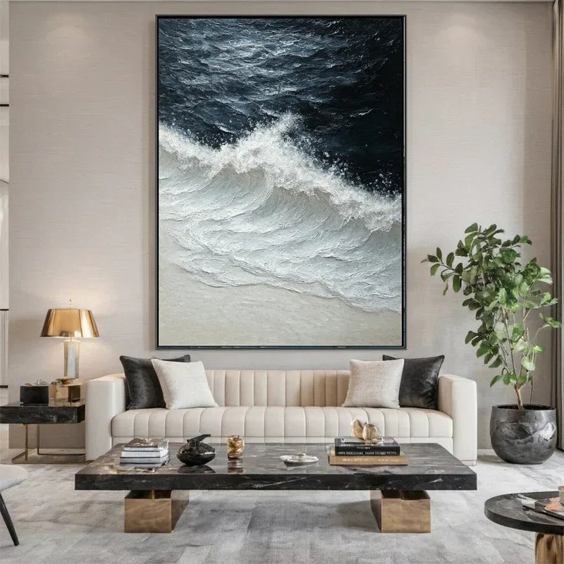 Ocean's Embrace-3D Hand-Painted Wall Art Featuring Ocean Wave Texture - artextured