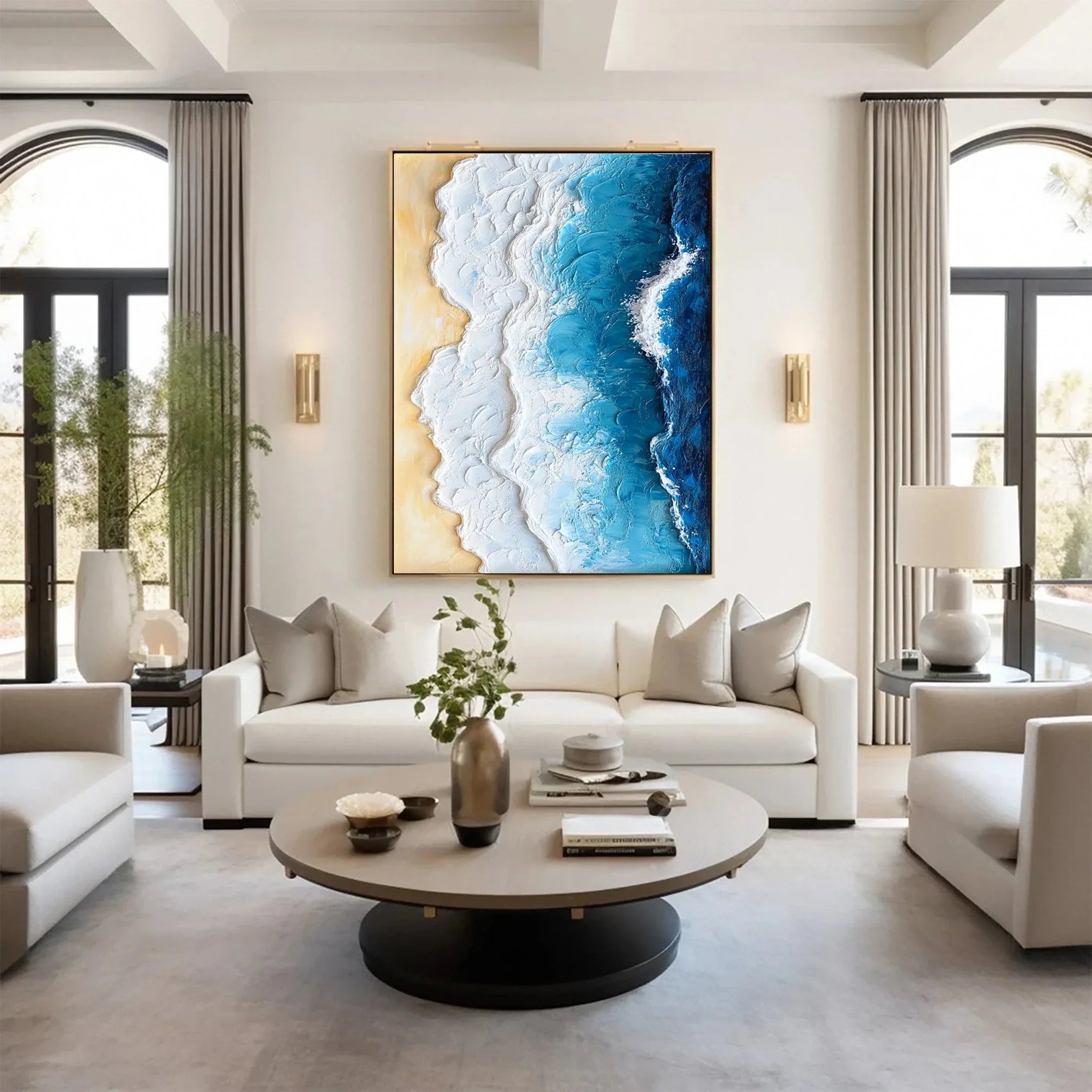 Ocean Edge-Vertical 3D Vibrant Ocean Wave Beach Texture Wall Art - artextured