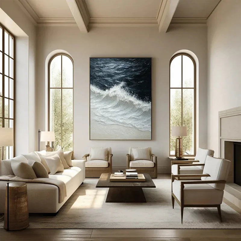 Ocean's Embrace-3D Hand-Painted Wall Art Featuring Ocean Wave Texture - artextured