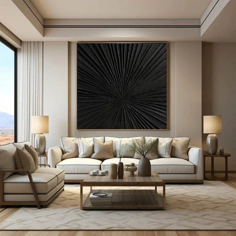 Radiant Black-Modern Minimalist Black Radial Decorative Painting Wall Art - artextured