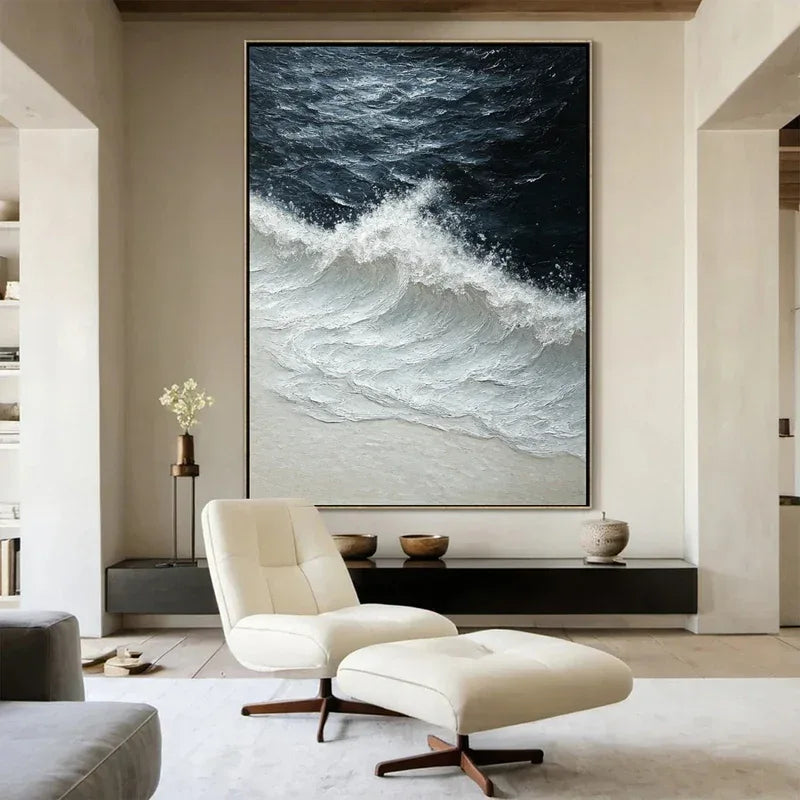 Ocean's Embrace-3D Hand-Painted Wall Art Featuring Ocean Wave Texture - artextured