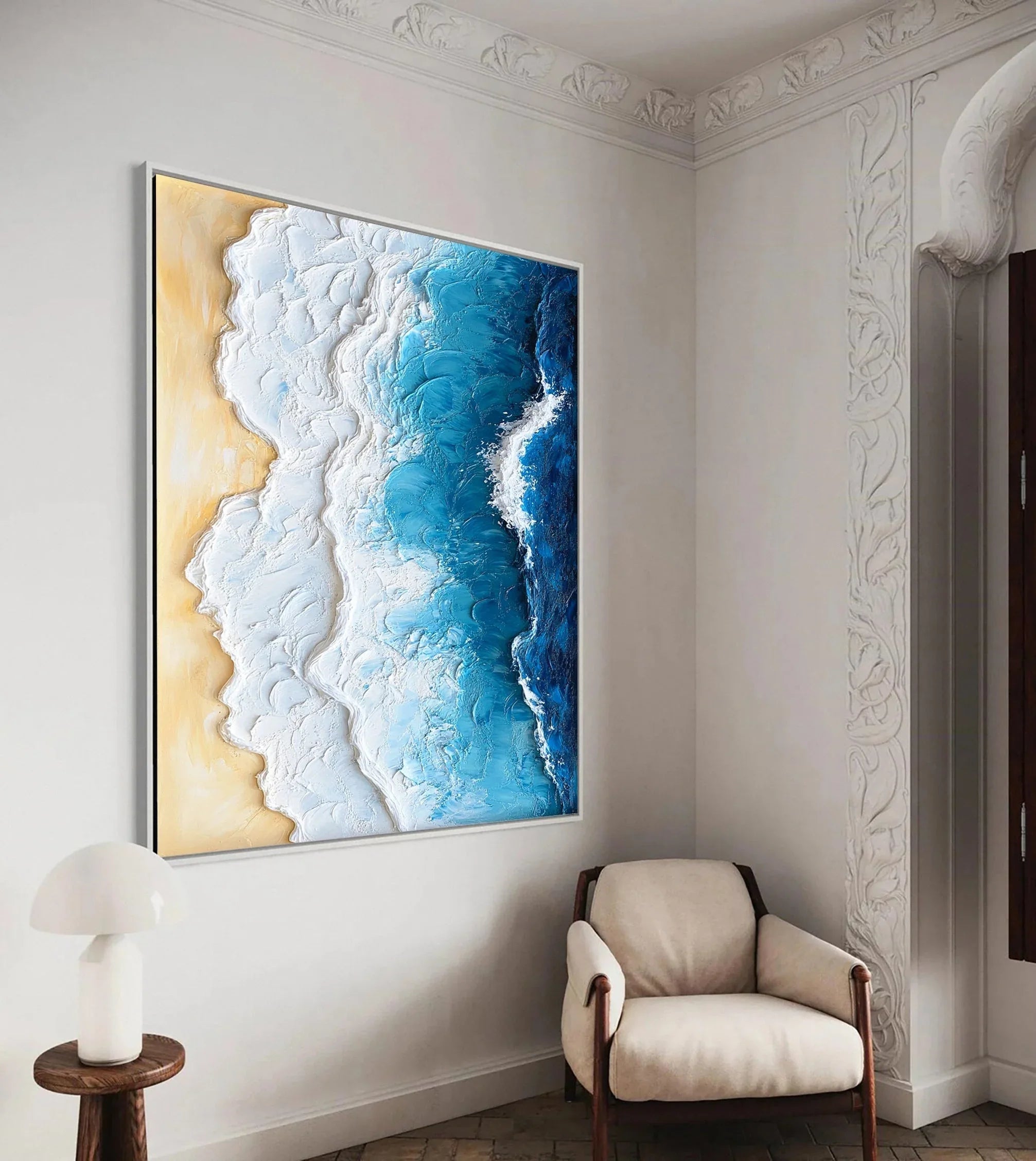 Ocean Edge-Vertical 3D Vibrant Ocean Wave Beach Texture Wall Art - artextured