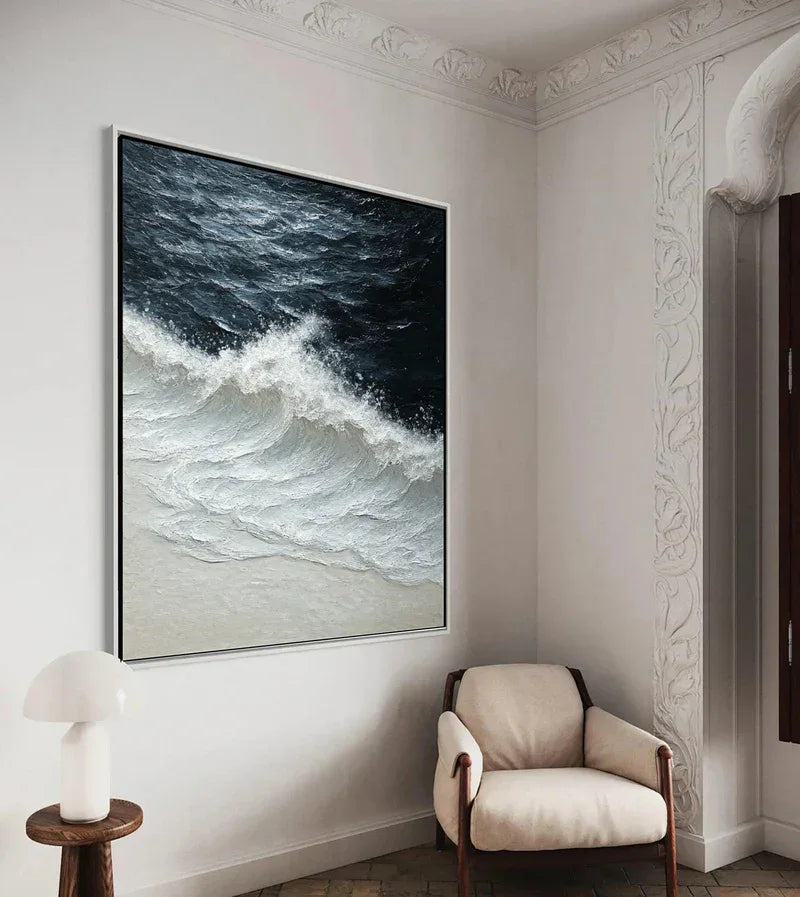 Ocean's Embrace-3D Hand-Painted Wall Art Featuring Ocean Wave Texture - artextured