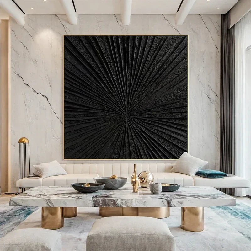 Radiant Black-Modern Minimalist Black Radial Decorative Painting Wall Art - artextured