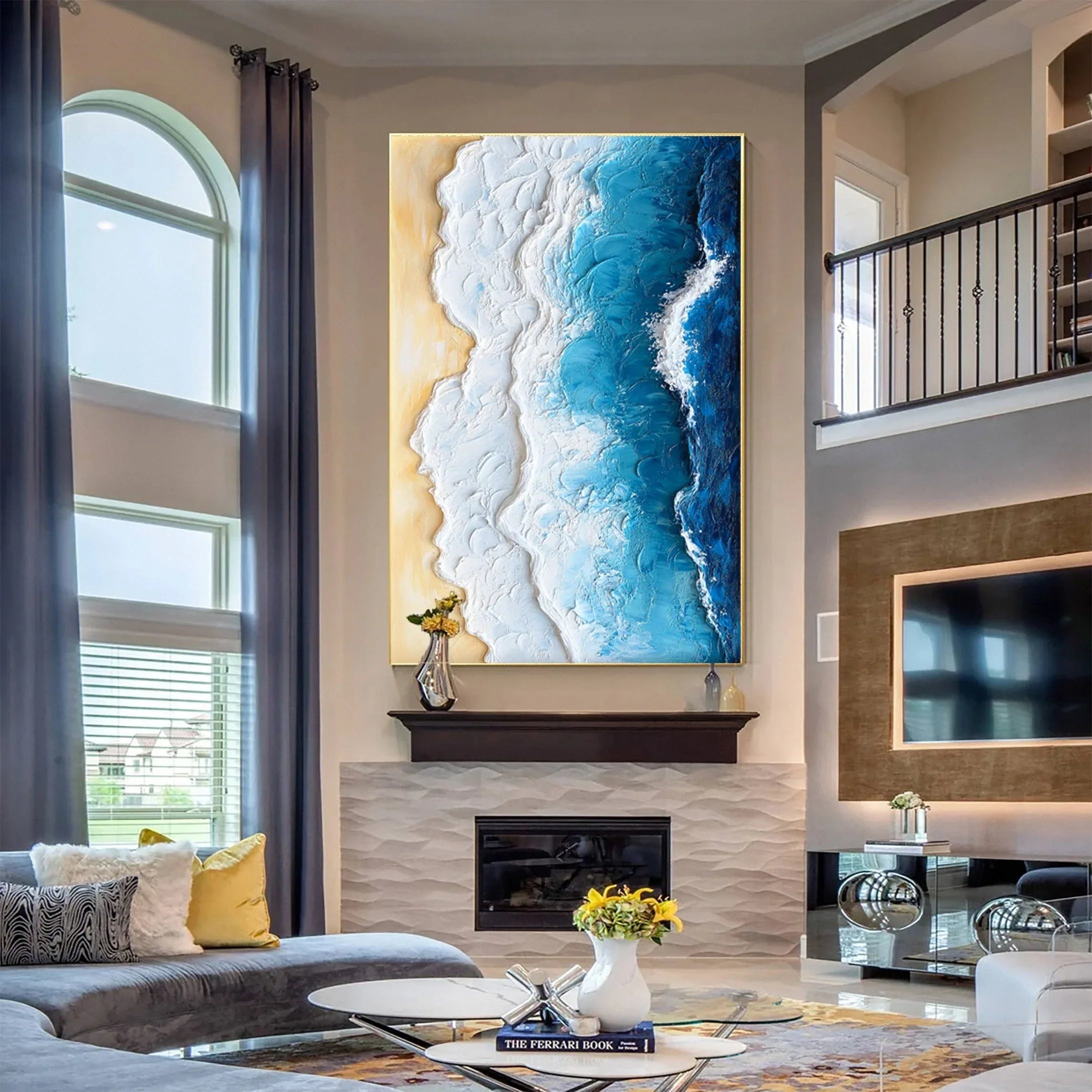 Ocean Edge-Vertical 3D Vibrant Ocean Wave Beach Texture Wall Art - artextured