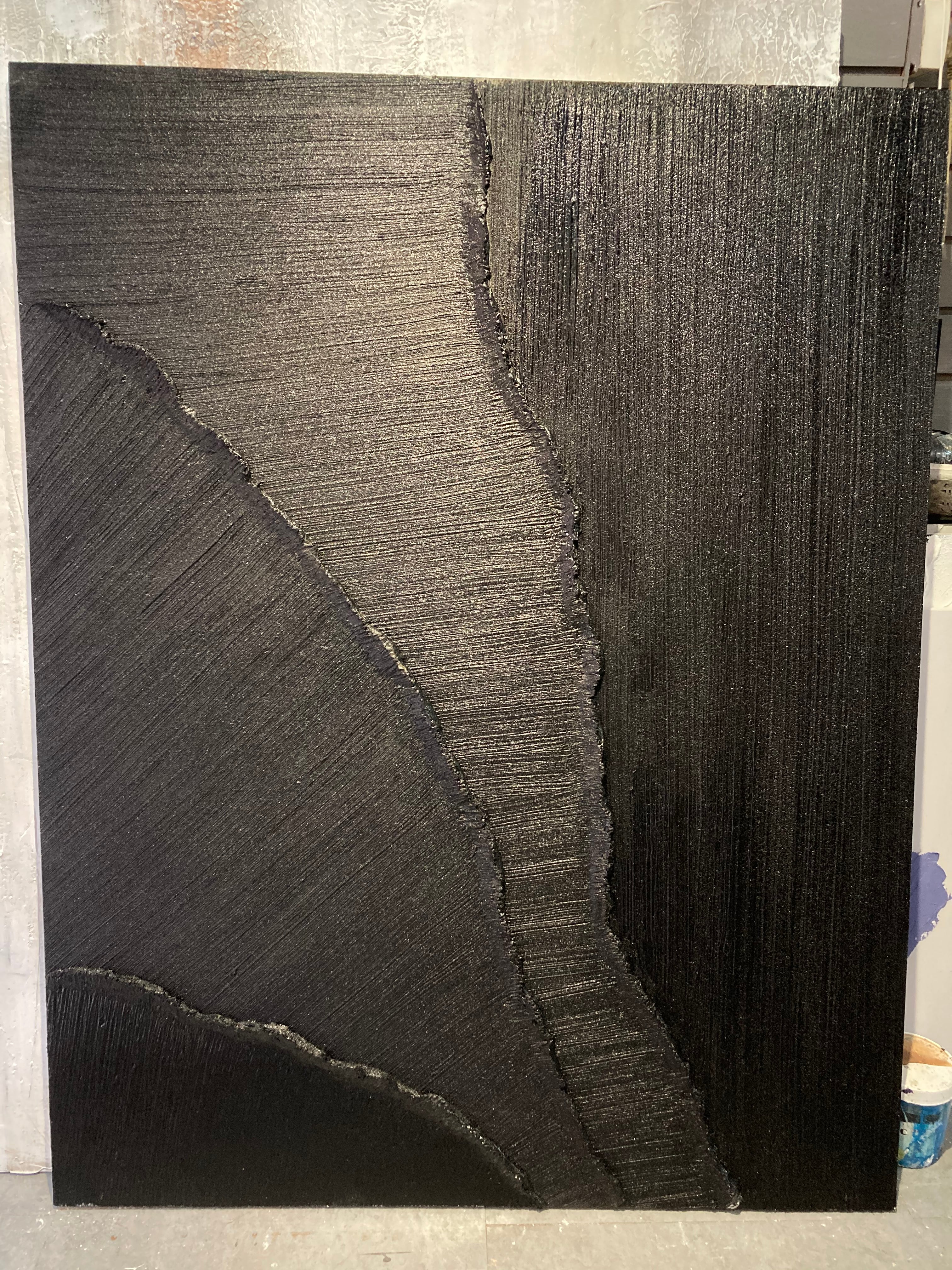 Dark Rift-Minimalist Black and Gray Textured Lines and Abstract Wall Art in Modern Interior Design