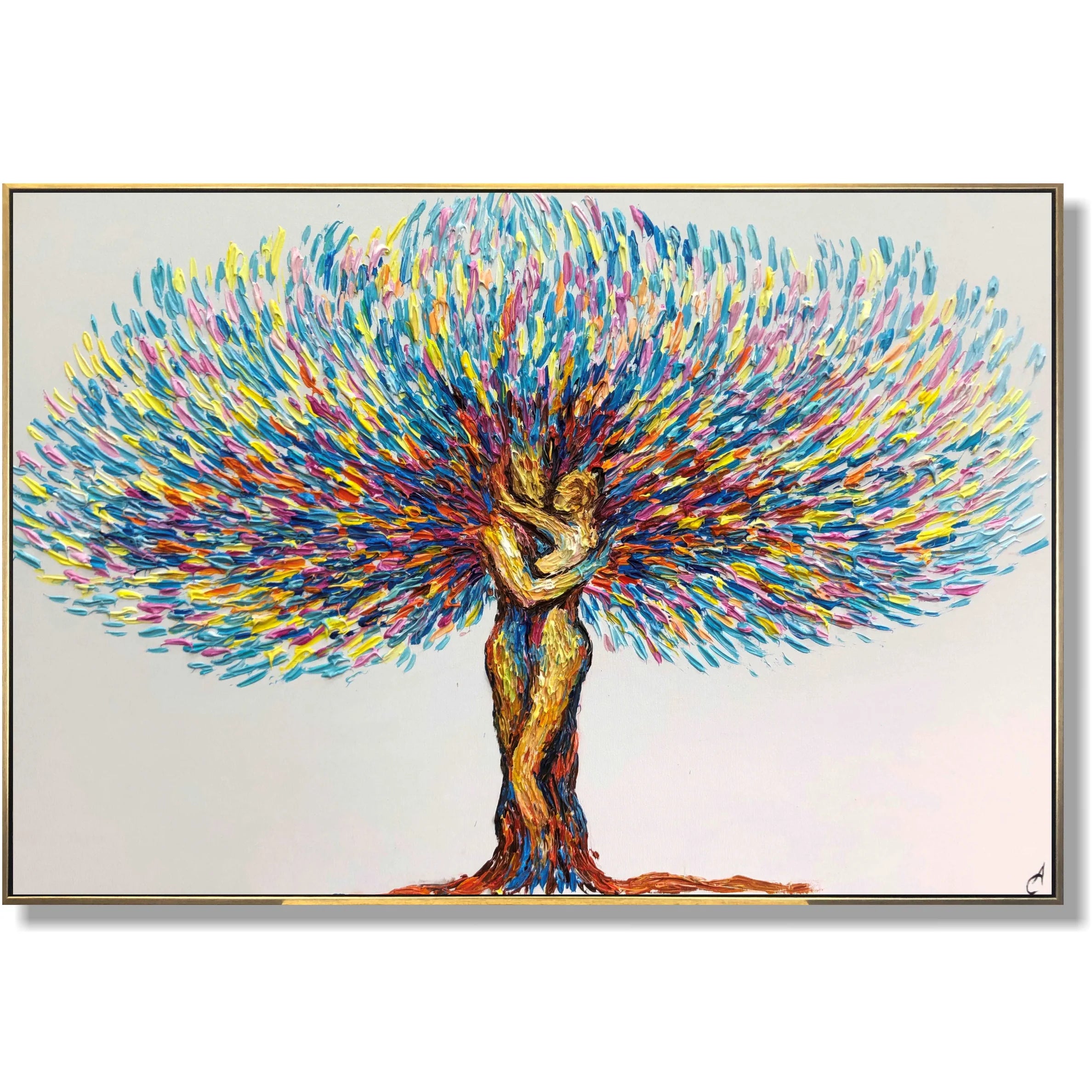Love Under the Tree-Love and Tree Symbiotic Embrace Abstract Texture Oil Painting Wall Art