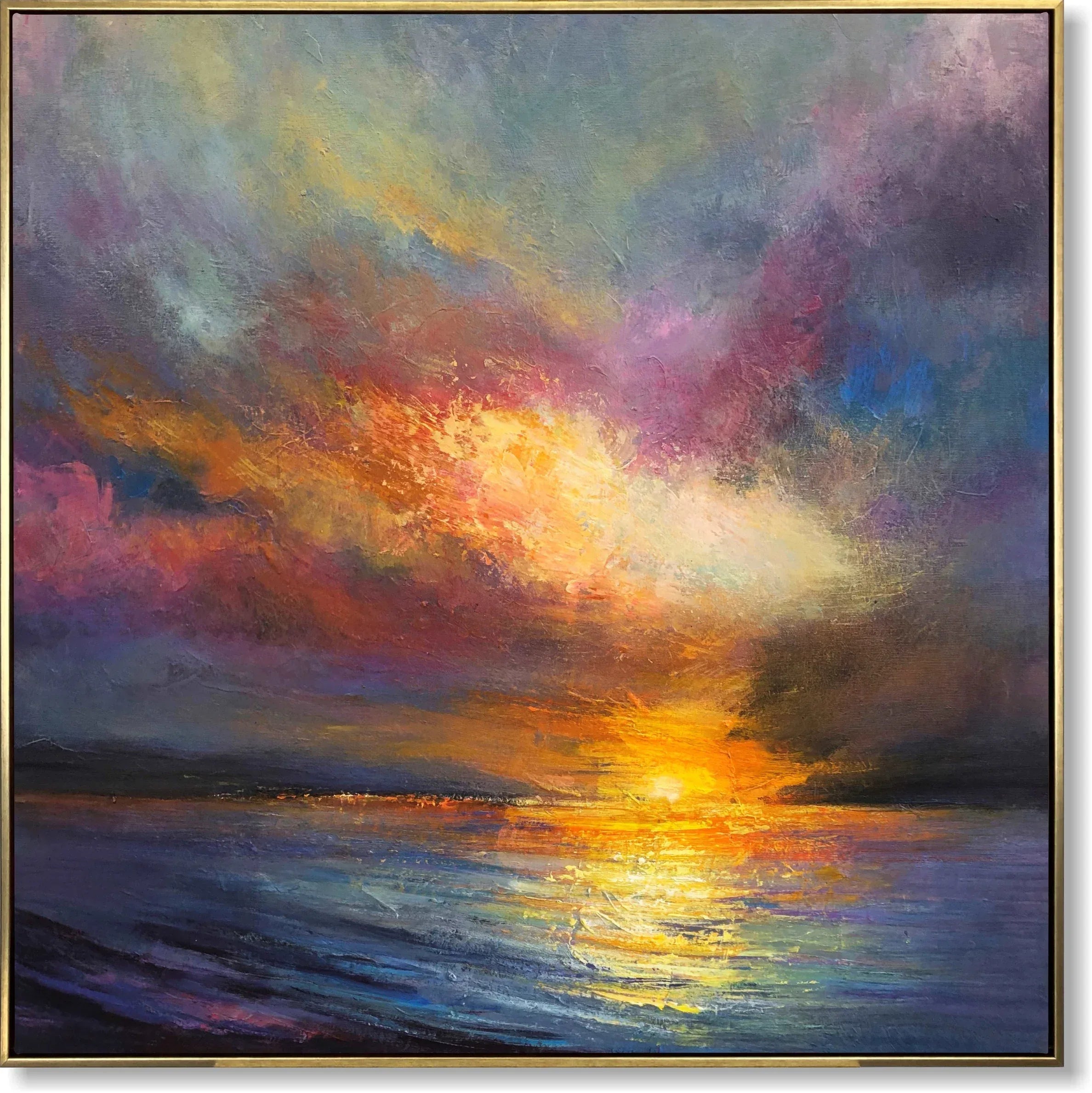 Chromatic Sunset Sea-Modern Minimalist Sunset Sea Sunset Texture Oil Painting Wall Art - artextured