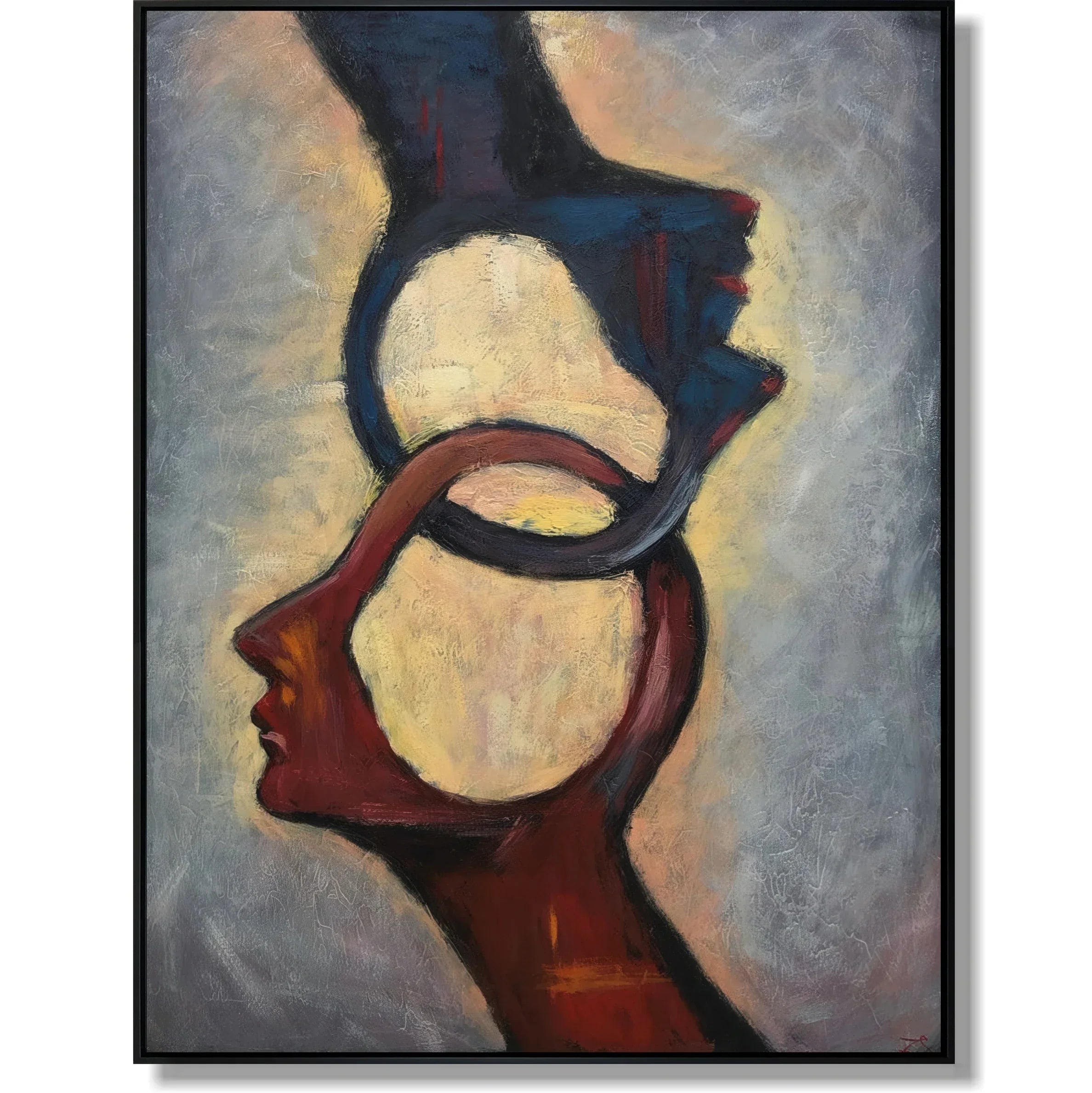 Interlocked Minds-Modern Abstract Consciousness Blending Ring Texture Wall Art - artextured