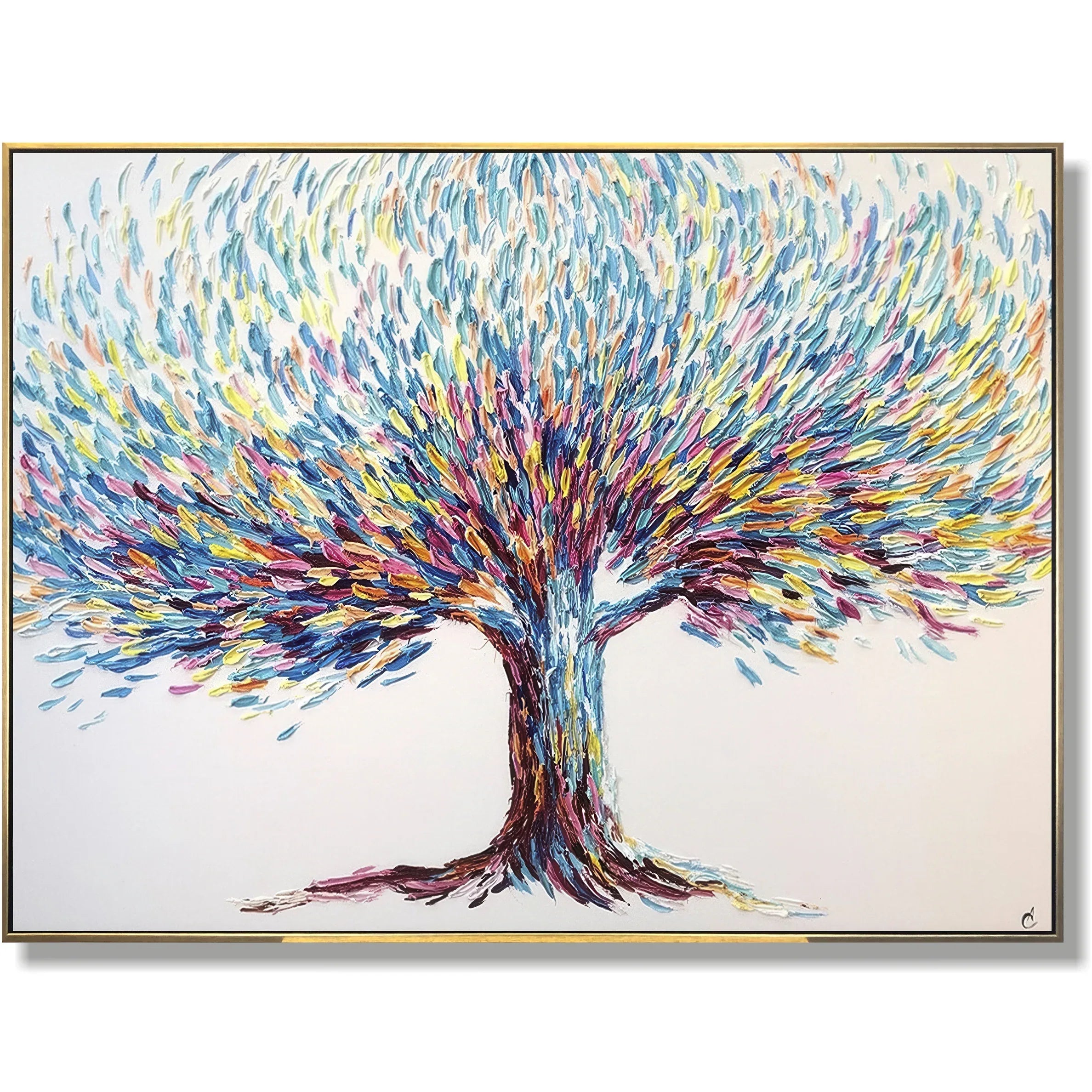 Colorful Tree-Hand-Painted Three-Dimensional Colorful Feather Life Tree Texture Wall Art - artextured