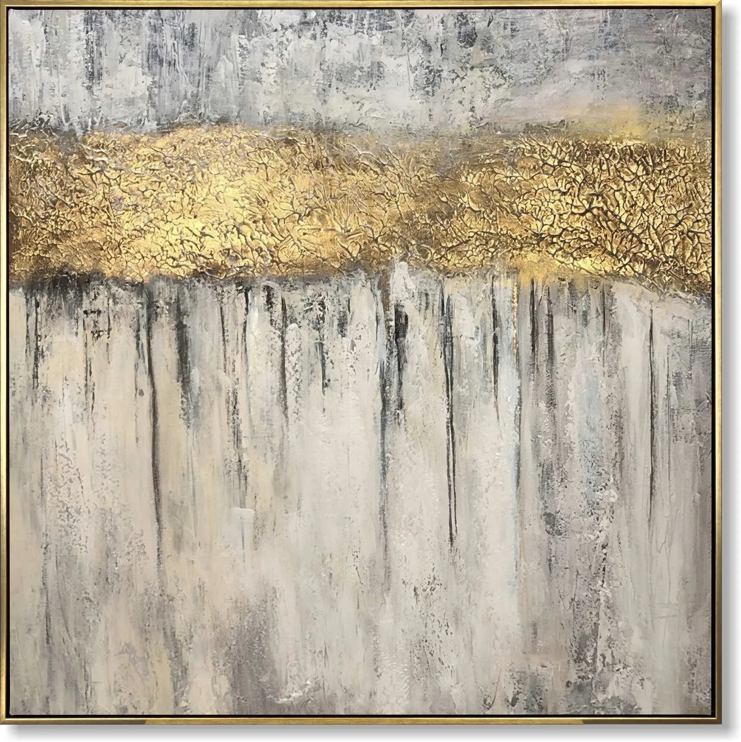 Golden Dream-Modern Three-Dimensional Gold-Plated Waterfall Texture Oil Painting Wall Art - artextured