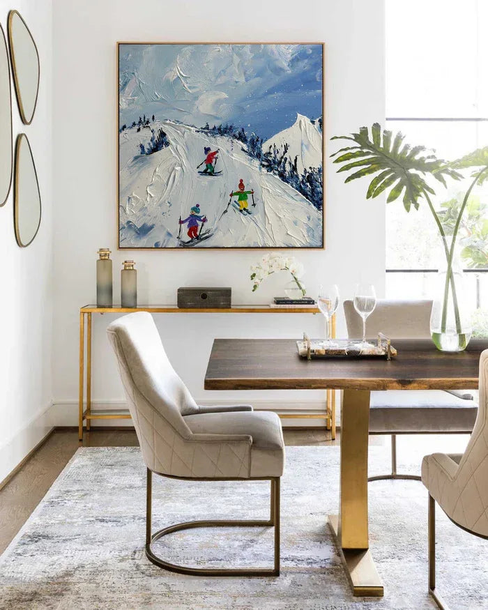 Joy of Winter Slopes - Skiing Theme Textured Oil Painting - artextured