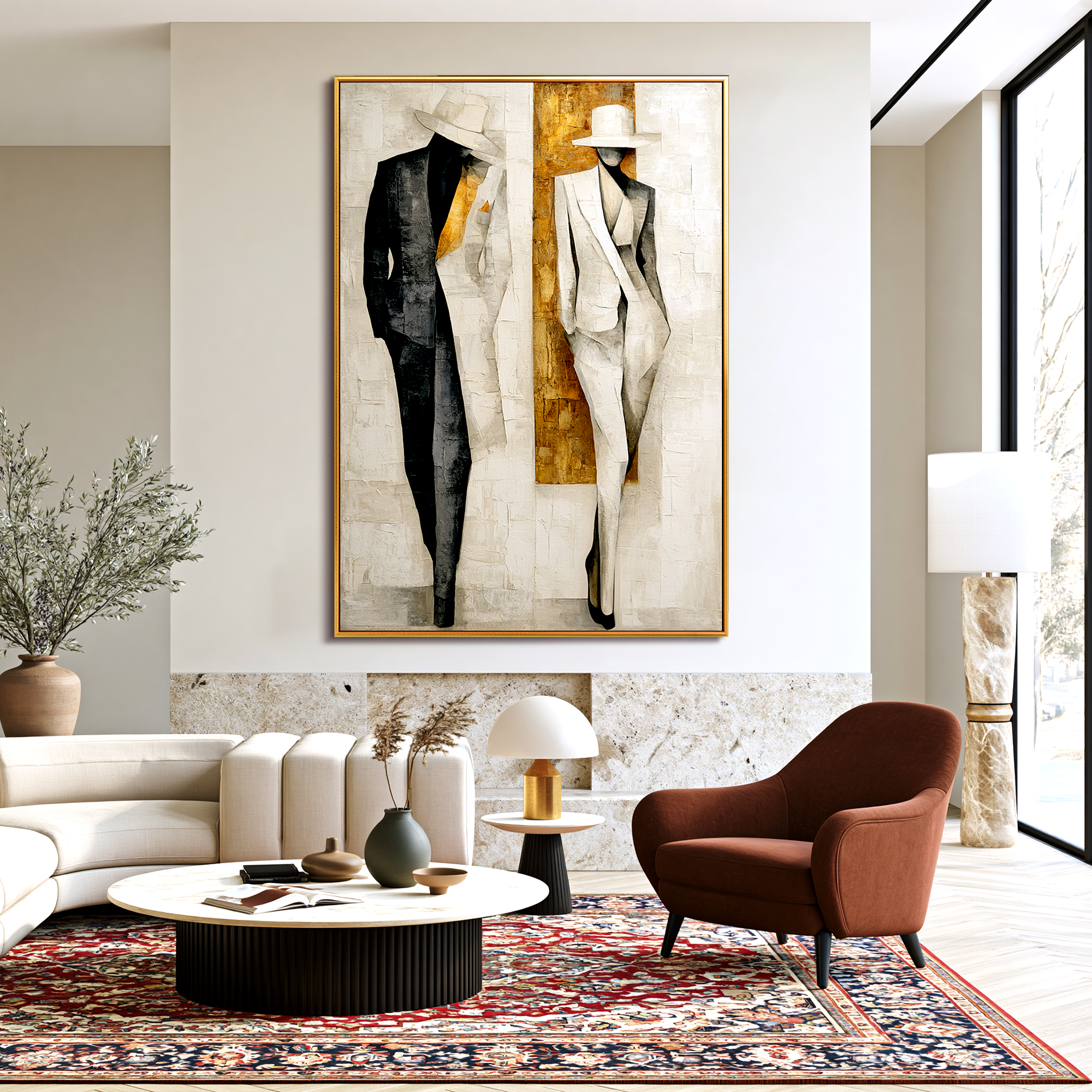 Gilded Duality – Textured Abstract Figurative Oil Painting#AB522010