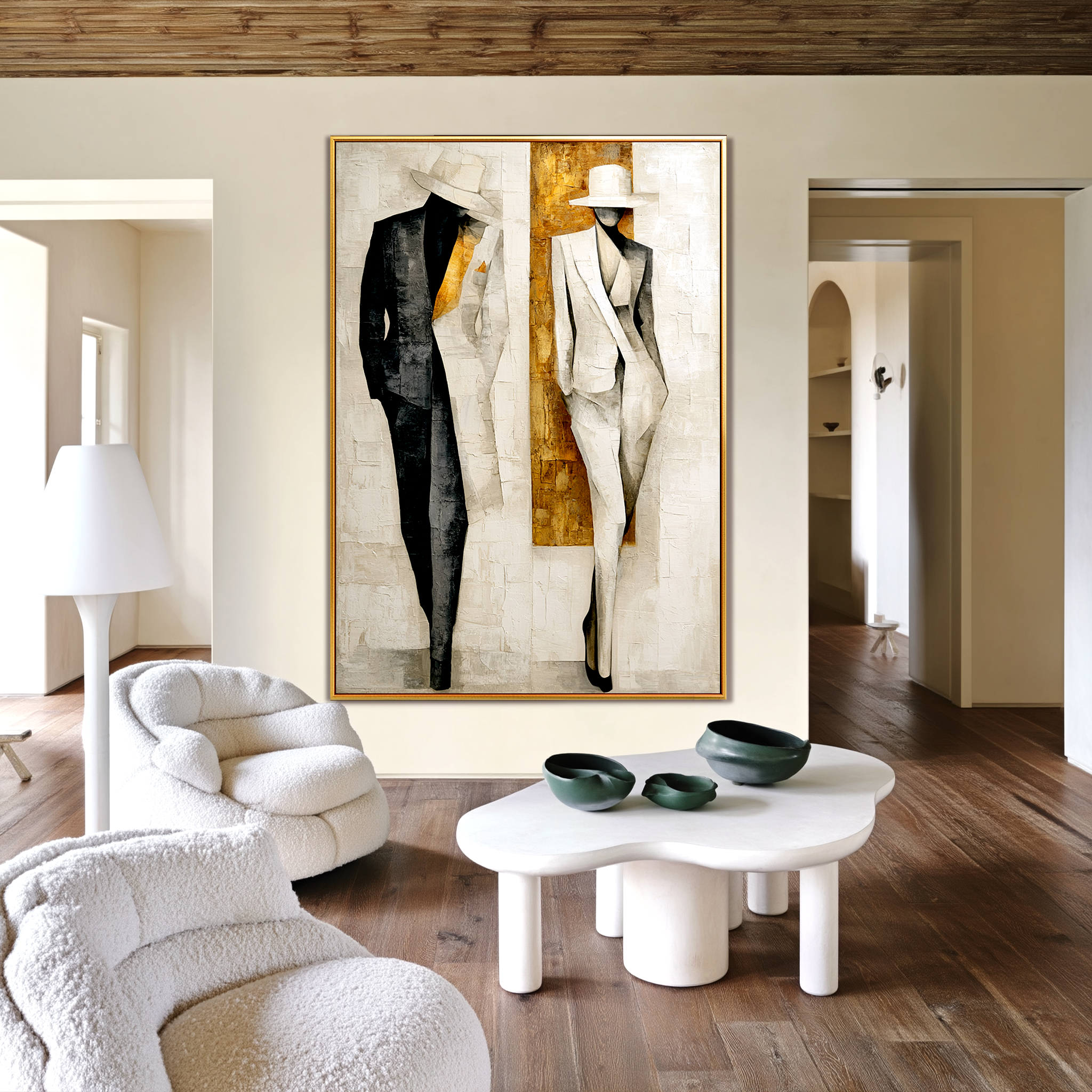 Gilded Duality – Textured Abstract Figurative Oil Painting#AB522010