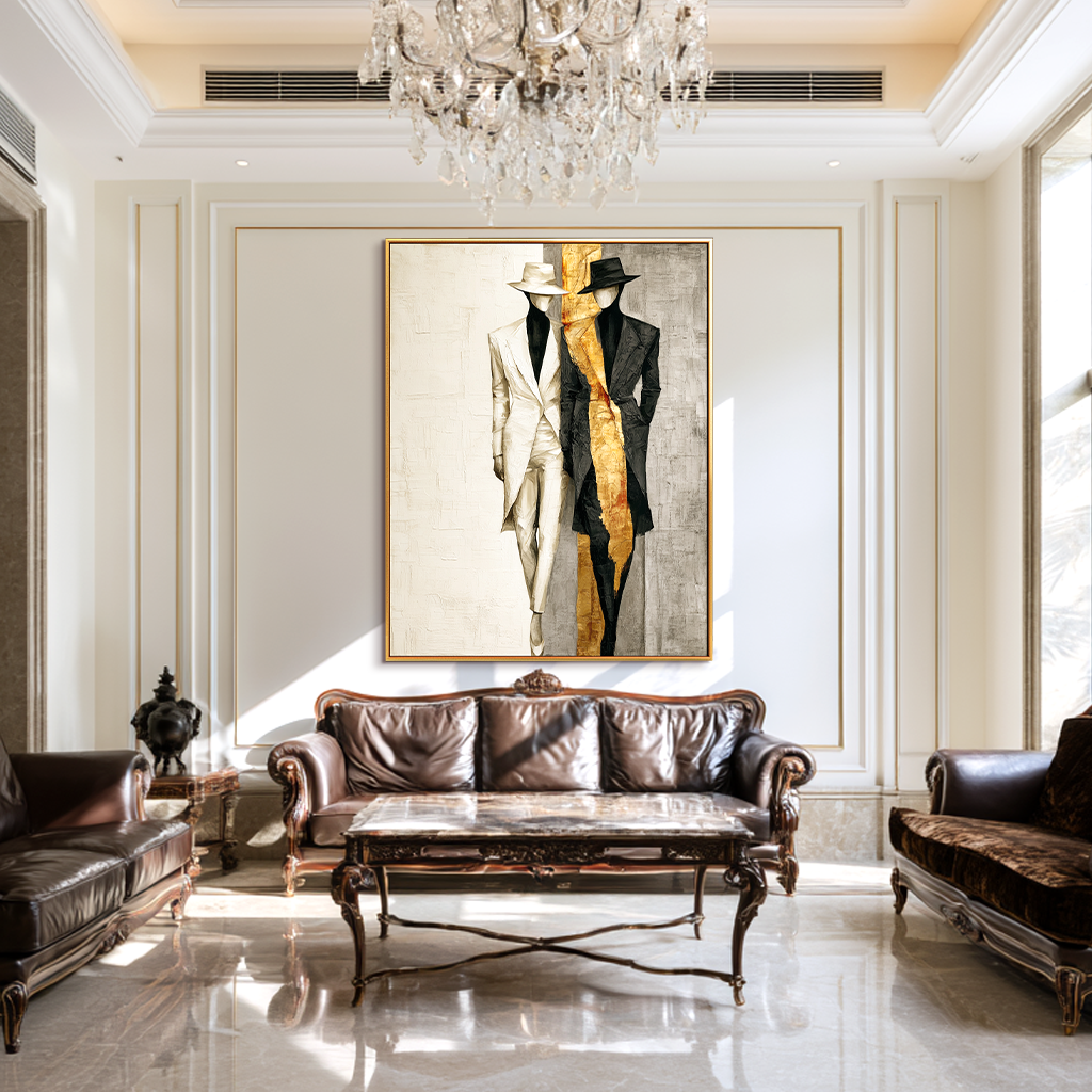 Golden Accord – Textured Abstract Figurative Oil Painting#AB522011