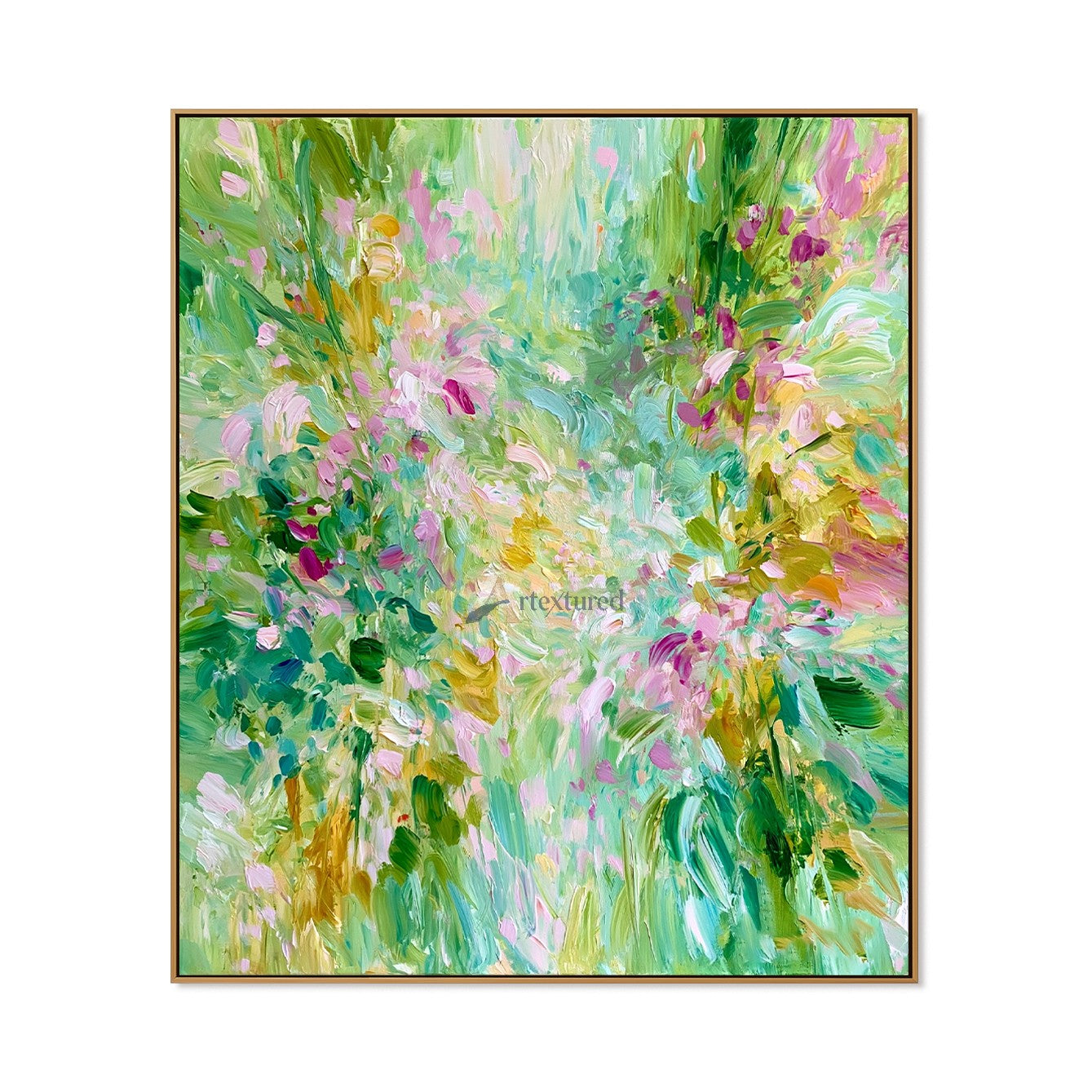 Green Floral Abstract Wall Art with Pastel Blooms#LL20260023