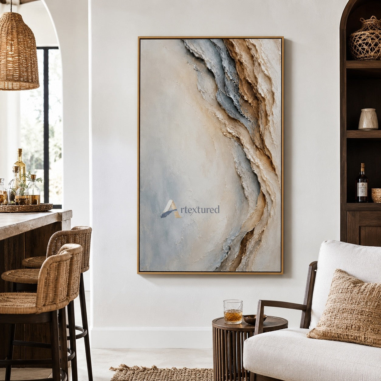 Neutral Textured Abstract Wall Art with Blue Beige Tones#LL20260024