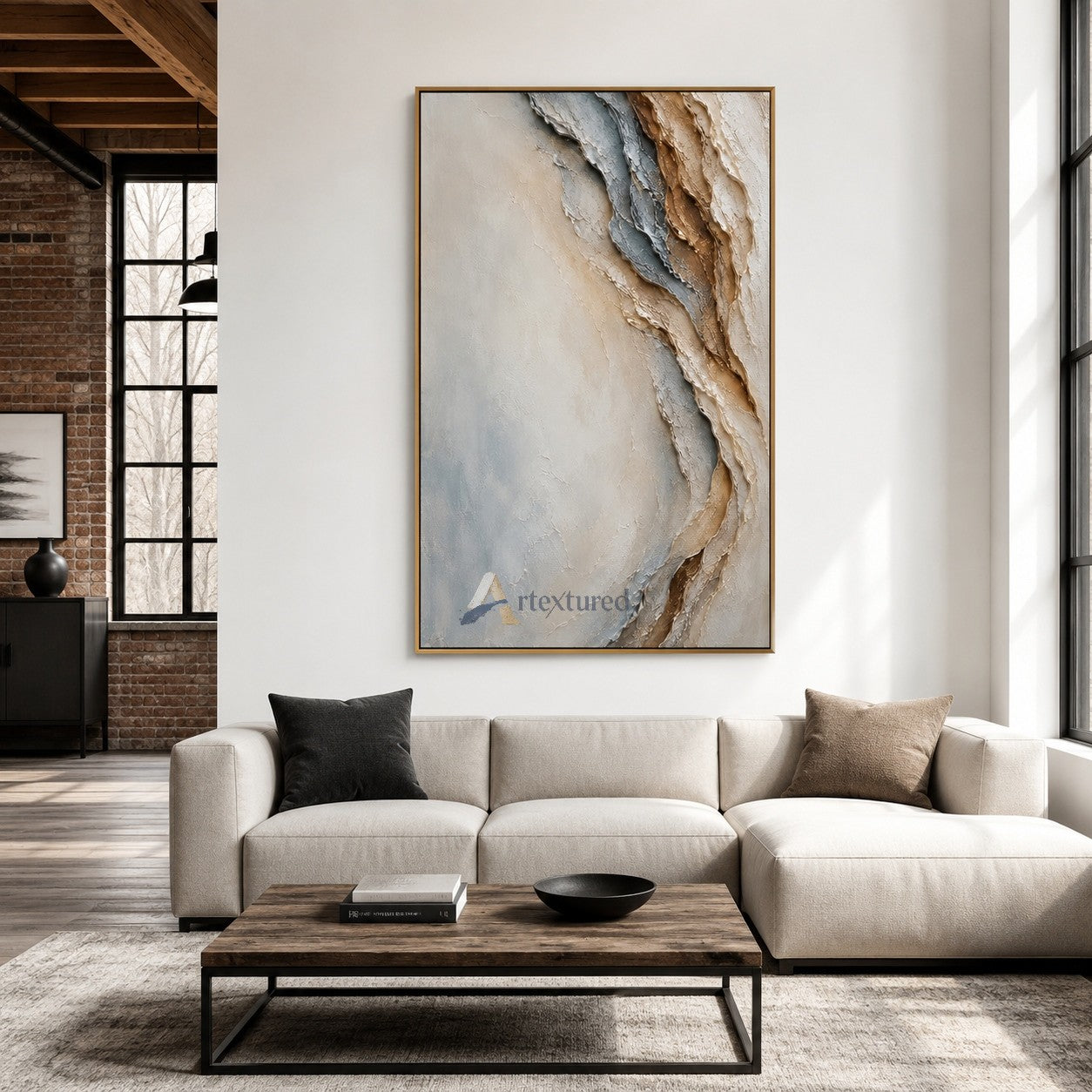 Neutral Textured Abstract Wall Art with Blue Beige Tones#LL20260024