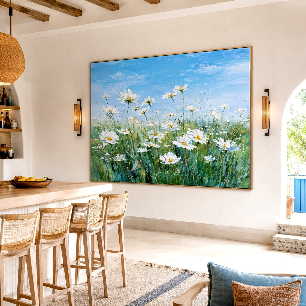 Daisy Meadow Wall Art with Blue Sky#LL20260025
