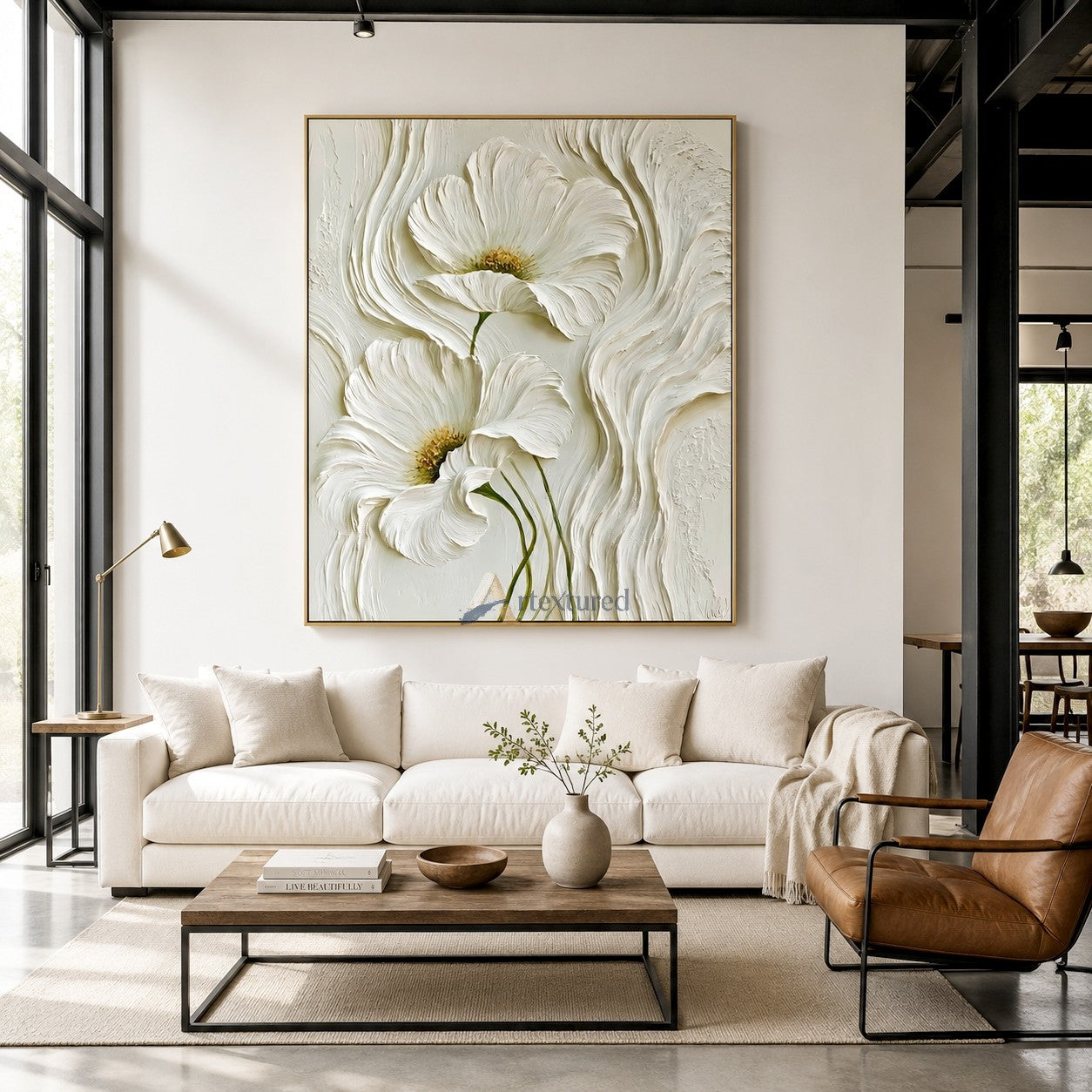 White 3D Floral Textured Wall Art#LL20260029