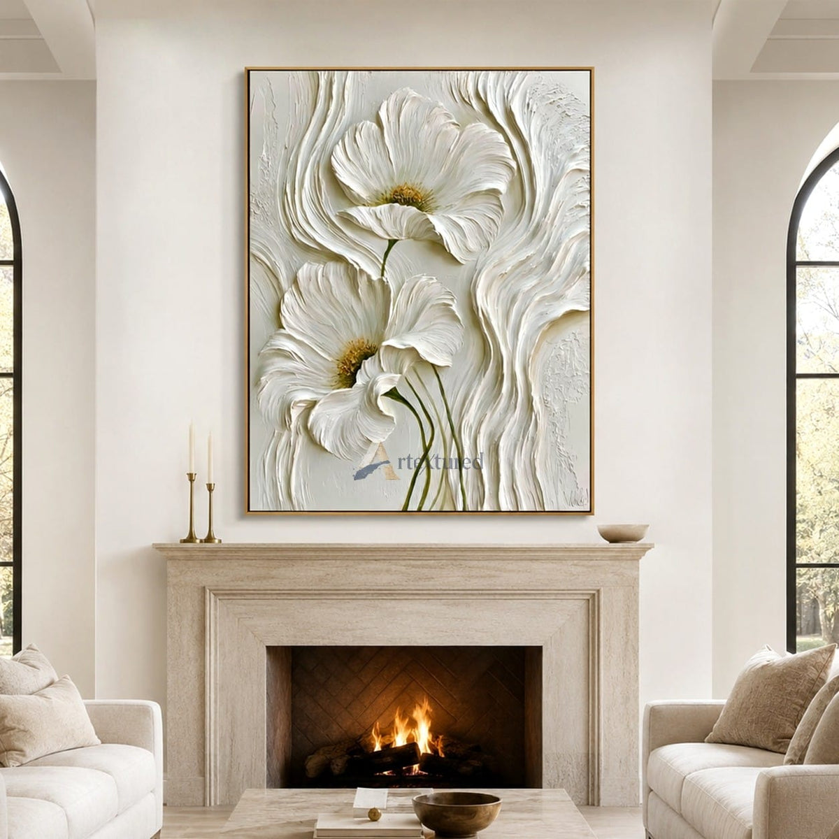 White 3D Floral Textured Wall Art#LL20260029