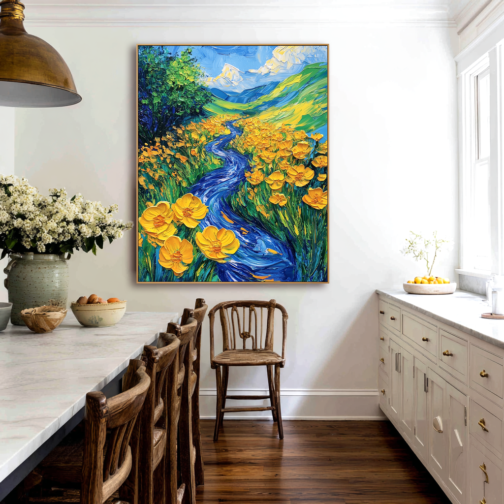 Flowing Meadow – 3D Textured Hand-Painted Oil Painting | Vibrant Floral Wall Art#AB522002